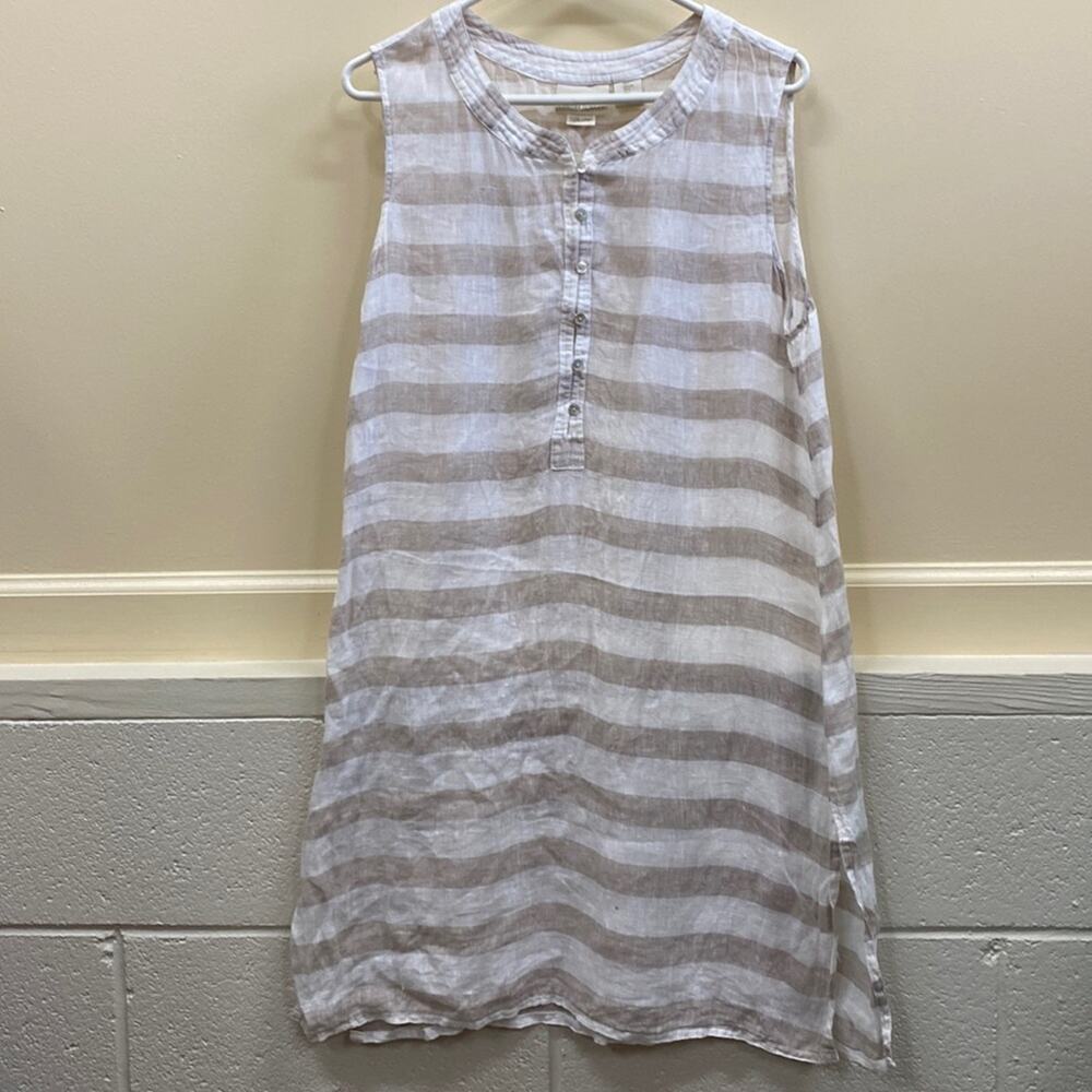 Cynthia Rowley women’s L white and tan striped sleeveless linen cover up top